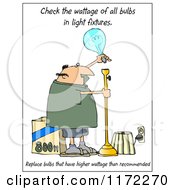 Poster, Art Print Of Man Changing A Light Bulb With Check Wattage Text