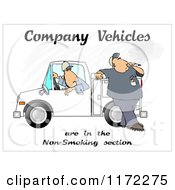 Man Smoking By A Work Vehicle With Text