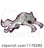 Gray Wolf Leaping With A Red Outline