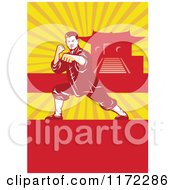 Poster, Art Print Of Shaolin Kung Fu Martial Artist In A Fighting Stance With Rays Copyspace And A Pagoda