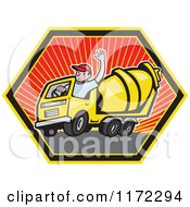 Poster, Art Print Of Cement Truck Driver Waving In A Hexagon