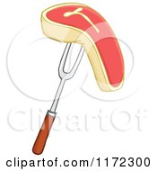 Cartoon Of A Raw Steak Of A Bbq Fork Royalty Free Vector Clipart