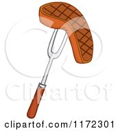 Cartoon Of A Grilled Steak Of A Bbq Fork Royalty Free Vector Clipart