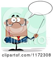Cartoon Of A Talking Black Indian Or Hispanic Businessman Or Professor Holding A Pointer Stick Royalty Free Vector Clipart