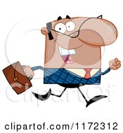 Cartoon Of A Happy Black Indian Or Hispanic Businessman Running With His Briefcase Royalty Free Vector Clipart
