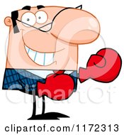 Poster, Art Print Of Grinning Caucasian Businessman Wearing Boxing Gloves