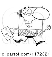 Cartoon Of A Happy Grayscale Businessman Running With His Briefcase Royalty Free Vector Clipart