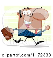 Cartoon Of A Happy African Indian Or Hispanic Businessman Running With His Briefcase Over Green Royalty Free Vector Clipart