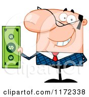 Cartoon Of A Smiling Caucasian Businessman Holding Cash And One Hand Behind His Back Royalty Free Vector Clipart