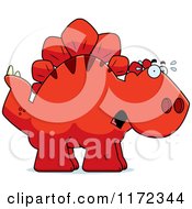 Cartoon Of A Scared Red Stegosaurus Dinosaur Royalty Free Vector Clipart