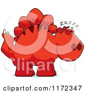 Cartoon Of A Sleeping Red Stegosaurus Dinosaur Royalty Free Vector Clipart by Cory Thoman