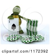 Poster, Art Print Of 3d Tortoise Standing With A Playing Card And Poker Chips