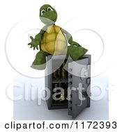 Clipart Of A 3d Tortoise Sitting On An Open Safe Vault Royalty Free CGI Illustration