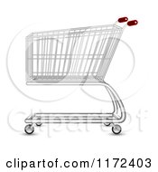 Poster, Art Print Of Metal Shopping Cart With Red Handles