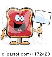 Happy Toast And Jam Mascot Holding A Sign