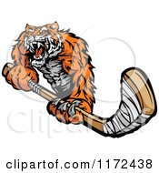 Poster, Art Print Of Roaring Tiger Holding A Hockey Stick