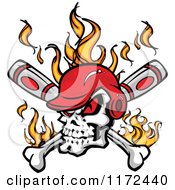 Clipart Of A Red Eyed Baseball Skull Wearing A Helmet Over Flames And Crossed Bats Royalty Free Vector Illustration by Chromaco