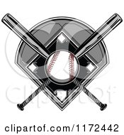 Poster, Art Print Of Baseball Over A Diamond And Crossed Bats