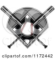 Clipart Of A Baseball Over A Diamond And Crossed Bats Royalty Free Vector Illustration