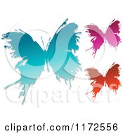 Clipart Of Blue Red And Pink Ink Splatter Butterflies Royalty Free Vector Illustration