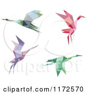 Poster, Art Print Of Flying Origami Herons Or Cranes