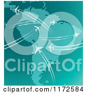 Clipart Of Airplanes Flying Over South America In Turquoise Tones Royalty Free Vector Illustration