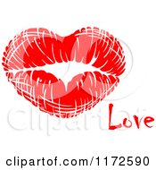 Poster, Art Print Of Red Lipstick Kiss And The Word Love