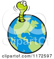 Happy Green Worm Emerging From A Hole In Earth