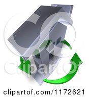 Clipart Of A 3d Chrome House With Green Refresh Or Recycle Arrows Royalty Free CGI Illustration