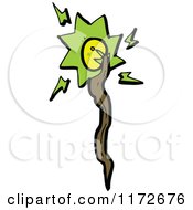 Cartoon Of A Magic Wand With A Green Spark Royalty Free Vector Clipart by lineartestpilot
