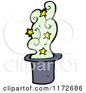 Cartoon Of A Magic Hat With Stars And Green Smoke Royalty Free Vector Clipart