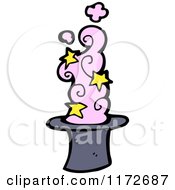 Cartoon Of A Magic Hat With Stars And Pink Smoke Royalty Free Vector Clipart