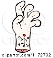 Cartoon Of A White Severed Hand With A Tattoo Royalty Free Vector Clipart