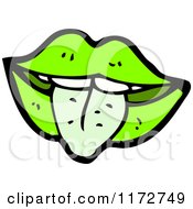 Cartoon Of Green Lips And A Tongue Royalty Free Vector Clipart by lineartestpilot