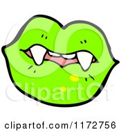 Cartoon Of Green Lips And A Vampire Teeth Royalty Free Vector Clipart