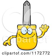 Cartoon Of A Waving Philips Screwdriver Mascot Royalty Free Vector Clipart by Cory Thoman