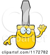 Cartoon Of A Waving Screwdriver Mascot Royalty Free Vector Clipart by Cory Thoman