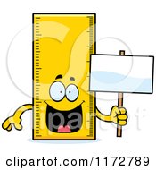 Poster, Art Print Of Happy Ruler Mascot Holding A Sign