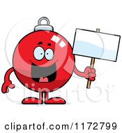 Poster, Art Print Of Happy Christmas Ornament Mascot Holding A Sign