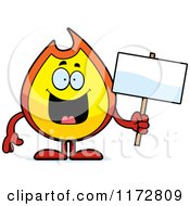 Cartoon Of A Hapy Fire Mascot Holding A Sign Royalty Free Vector Clipart