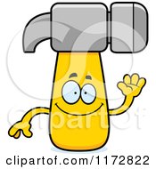Cartoon Of A Waving Hammer Mascot Royalty Free Vector Clipart