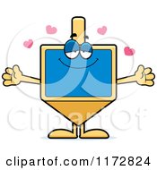 Cartoon Of A Loving Dreidel Mascot Wanting A Hug Royalty Free Vector Clipart