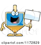 Happy Dreidel Mascot Holding A Sign