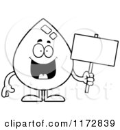 Poster, Art Print Of Black And White Happy Water Drop Mascot With A Sign
