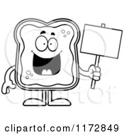 Black And White Happy Toast And Jam Mascot Holding A Sign