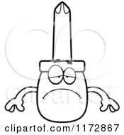 Cartoon Clipart Of A Depressed Phillips Screwdriver Mascot Vector Outlined Coloring Page