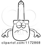 Cartoon Clipart Of A Sick Phillips Screwdriver Mascot Vector Outlined Coloring Page