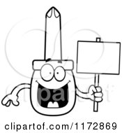 Poster, Art Print Of Black And White Happy Phillips Screwdriver Mascot Holding A Sign