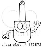 Cartoon Clipart Of A Waving Phillips Screwdriver Mascot Vector Outlined Coloring Page