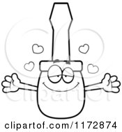 Cartoon Clipart Of A Loving Screwdriver Mascot Wanting A Hug Vector Outlined Coloring Page